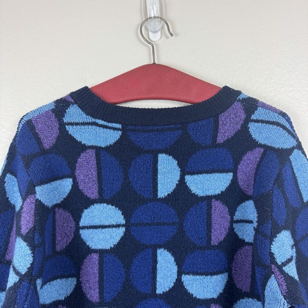 Time And Tru Intarsia Pullover Knit Sweater Blue Lagoon Geometric Retro XL 16-18 - Picture 8 of 12